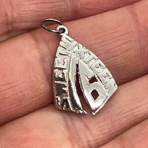 Vtg 925 Sterling Silver Sweet 16 Sixteen Triangle Shape Charm / Pendant